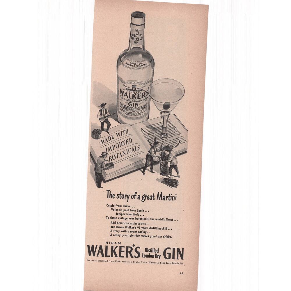 Hiram Walker London Dry Gin Magazine Advertisement 1940s Vintage Martini